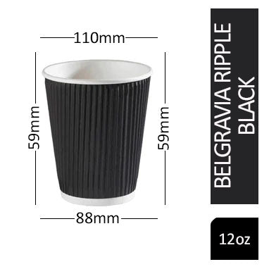 Belgravia 12oz Triple Walled Black Ripple Paper Cups 25's - NWT FM SOLUTIONS - YOUR CATERING WHOLESALER