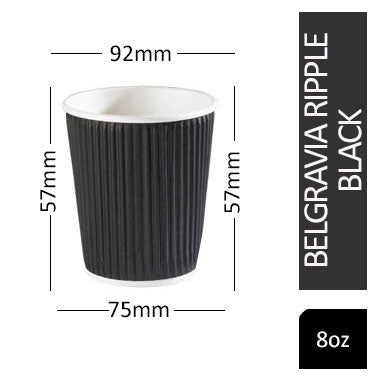 Belgravia 8oz Triple Walled Black Ripple Paper Cups 25's - NWT FM SOLUTIONS - YOUR CATERING WHOLESALER