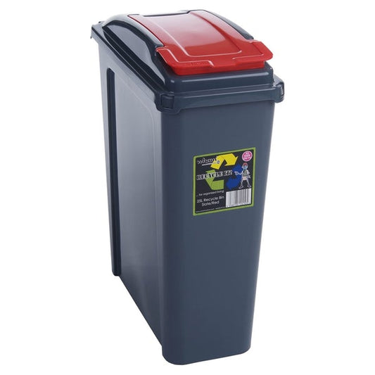 VFM Recycle It Red Slimline Bin & Lid 25 Litre - NWT FM SOLUTIONS - YOUR CATERING WHOLESALER
