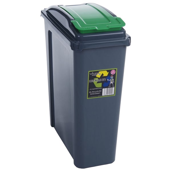 VFM Recycle It Green Slimline Bin & Lid 25 Litre - NWT FM SOLUTIONS - YOUR CATERING WHOLESALER