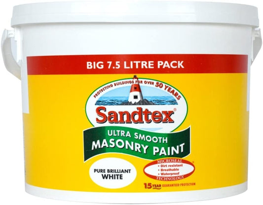Sandtex Ultra Smooth Masonry Paint 7.5 Litre Pure Brilliant White - NWT FM SOLUTIONS - YOUR CATERING WHOLESALER