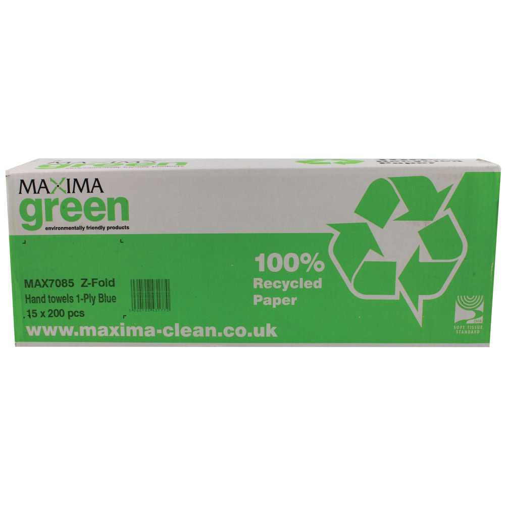 Maxima Z-Fold 1 Ply Blue Hand Towels 12x250's - NWT FM SOLUTIONS - YOUR CATERING WHOLESALER