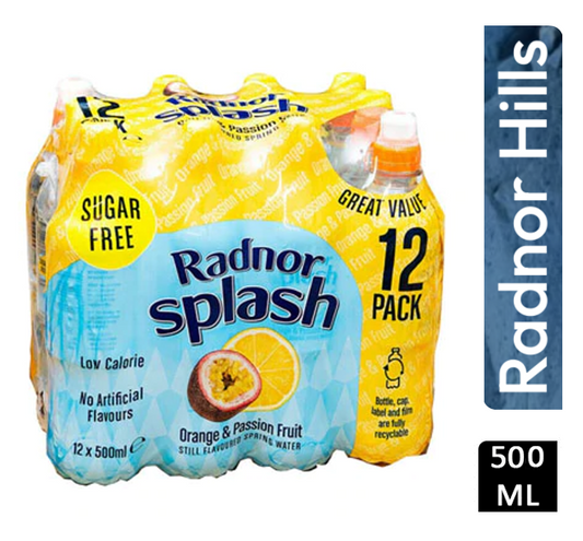 Radnor Splash Sugar Free Orange & Passionfruit 12x500ml  - NWT FM SOLUTIONS - YOUR CATERING WHOLESALER