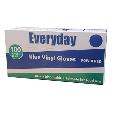 Delight Blue Lightly Powdered LARGE Vinyl Gloves 100's - NWT FM SOLUTIONS - YOUR CATERING WHOLESALER