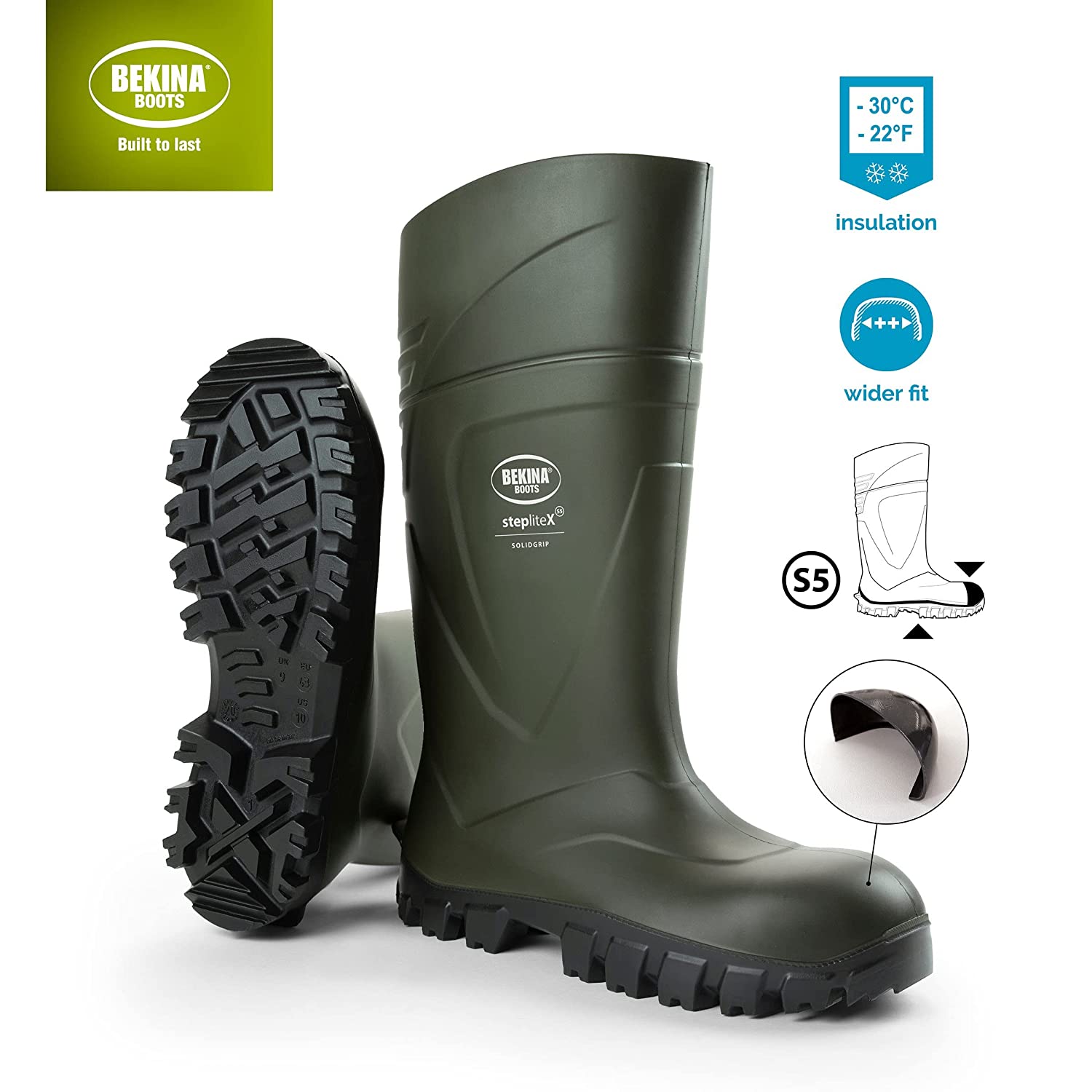 Bekina Solid Grip Green Size 5 Boots - NWT FM SOLUTIONS - YOUR CATERING WHOLESALER