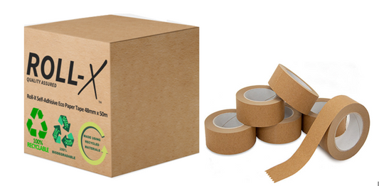 Roll-X Brown Kraft Paper Self Adhesive Tape 48mmx50m - NWT FM SOLUTIONS - YOUR CATERING WHOLESALER