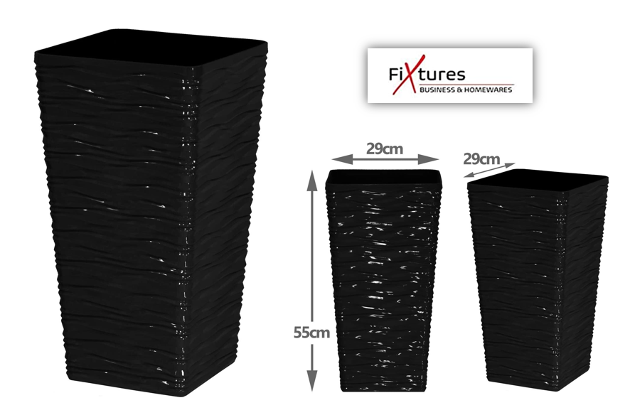 Fixtures Glaze Wave High Gloss LARGE Planter {Black} Indoor or Outdoor