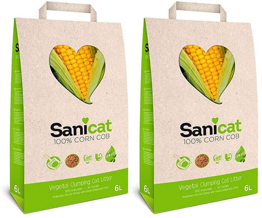 Sanicat 100% Corn Cob Vegetal Clumping Litter 6 Litre - NWT FM SOLUTIONS - YOUR CATERING WHOLESALER