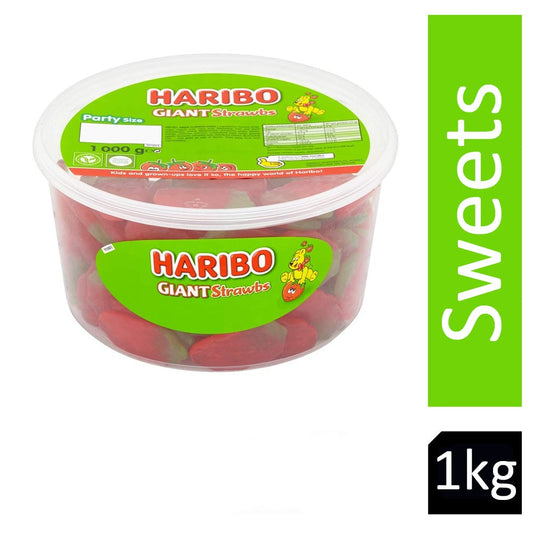 Haribo Giant Strawb's 1kg Drum - NWT FM SOLUTIONS - YOUR CATERING WHOLESALER
