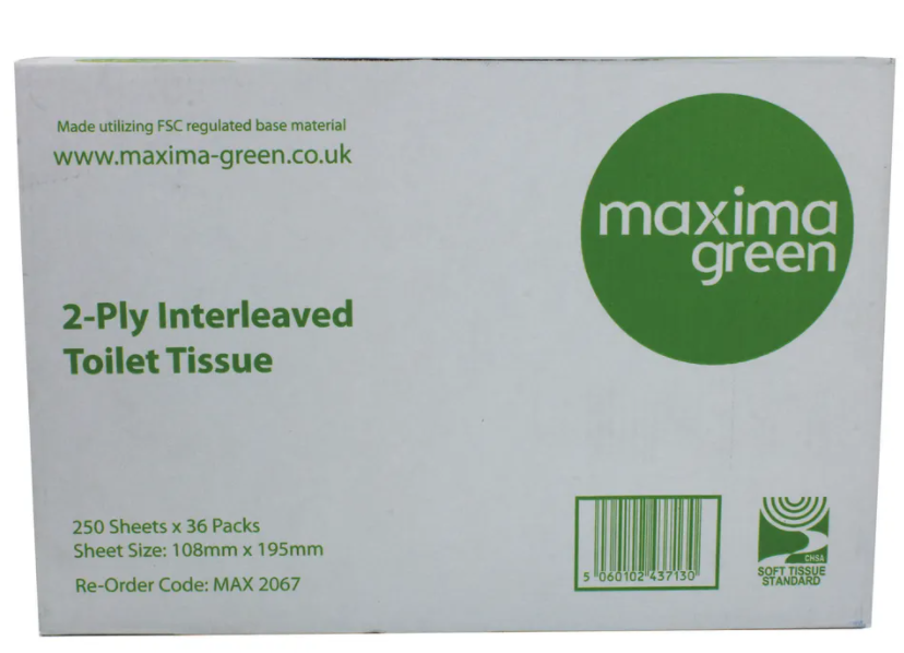 Maxima Bulk Pack Toilet Tissue 2-Ply 250 Sheets White (Pack of 36) 9000 Tissues.