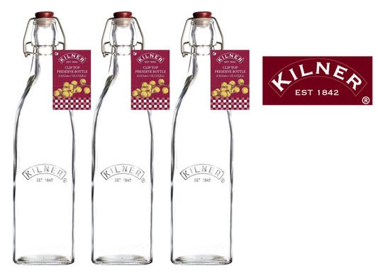 Kilner Branded Vintage Style SQUARE AIRTIGHT CLIP TOP Preserve Glass Bottle 1 Litre