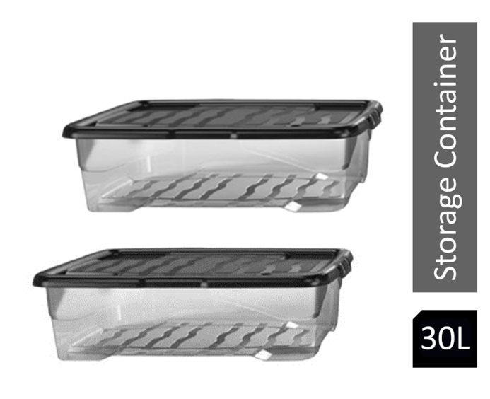 Strata Curve Clear Plastic Storage Box U/Bed 30 Litre (Black Lid) - NWT FM SOLUTIONS - YOUR CATERING WHOLESALER