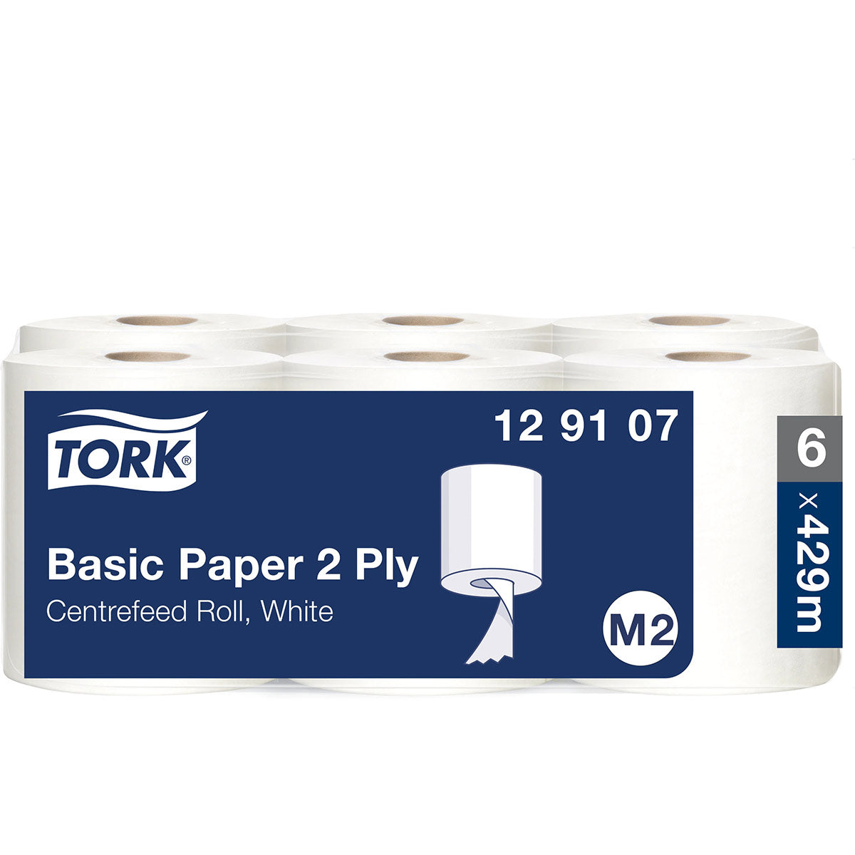 Tork 129107 Centrefeed Rolls White x 6's 2ply Paper for M2 System 429sheet/150m