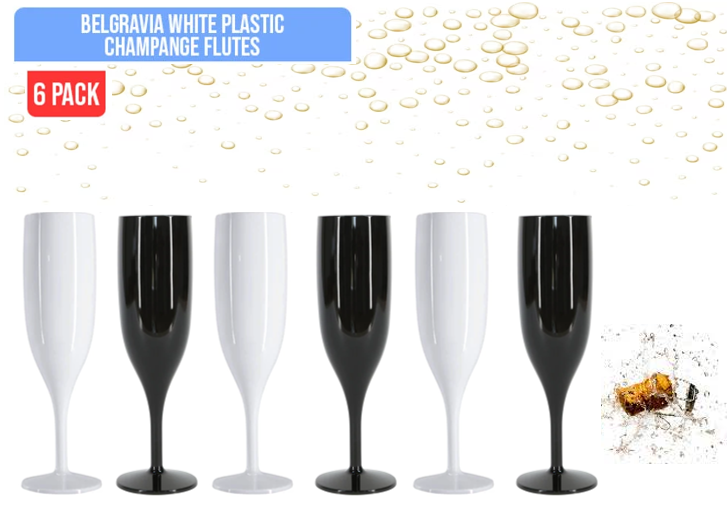 Belgravia White Plastic Champagne Flutes Pack 6"s