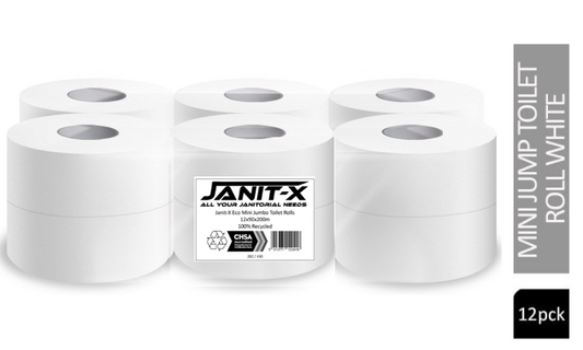 Janit-X Eco 100% Recycled Mini Jumbo 2Ply Toilet Rolls 12 x 200m - NWT FM SOLUTIONS - YOUR CATERING WHOLESALER