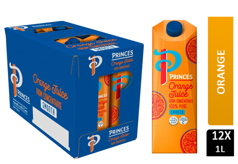 Princes 100% Pure Orange Juice 12 x 1 Litre - NWT FM SOLUTIONS - YOUR CATERING WHOLESALER