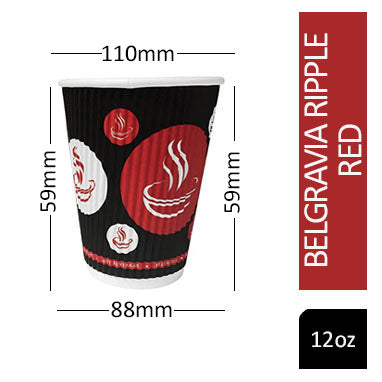 Belgravia 12oz Triple Walled Red Tea & Coffee Ripple Cups 25's - NWT FM SOLUTIONS - YOUR CATERING WHOLESALER