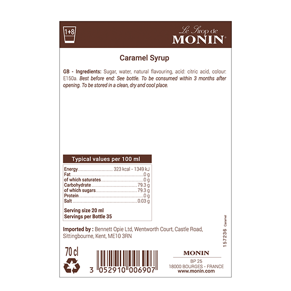 Monin Caramel Coffee Syrup 700ml (Glass)