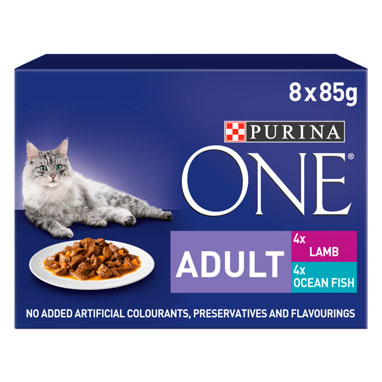 Purina ONE Adult Cat Food Fish and Lamb 8x85g - NWT FM SOLUTIONS - YOUR CATERING WHOLESALER