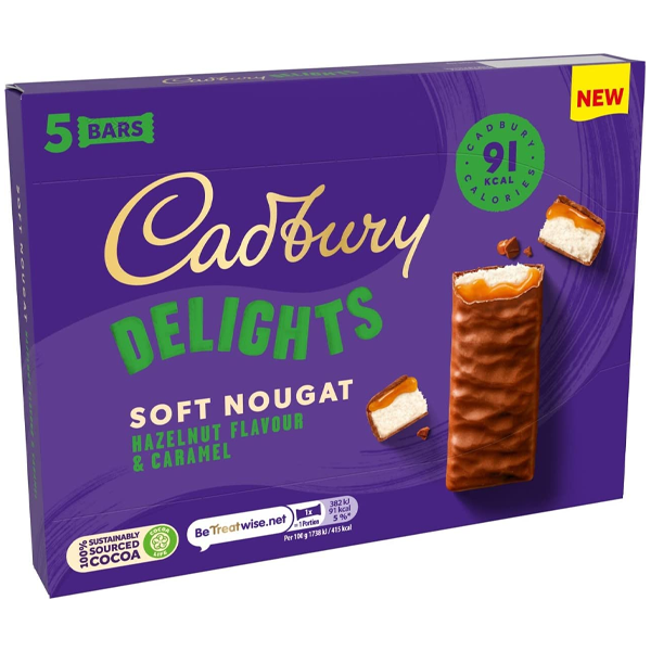 Cadbury Delights Soft Nougat Hazelnut & Caramel Chocolate Pack 5