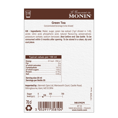 Monin Green Tea Coffee Syrup 700ml (Glass)