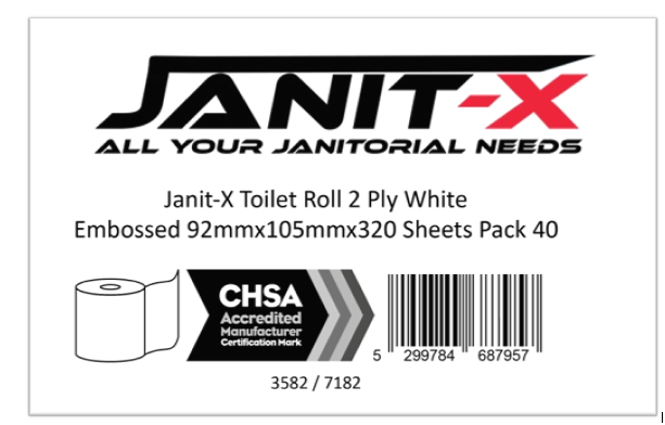 Janit-X Toilet Roll 2ply 320 Sheets XL Pack of 40's {10 x 4 Pack}
