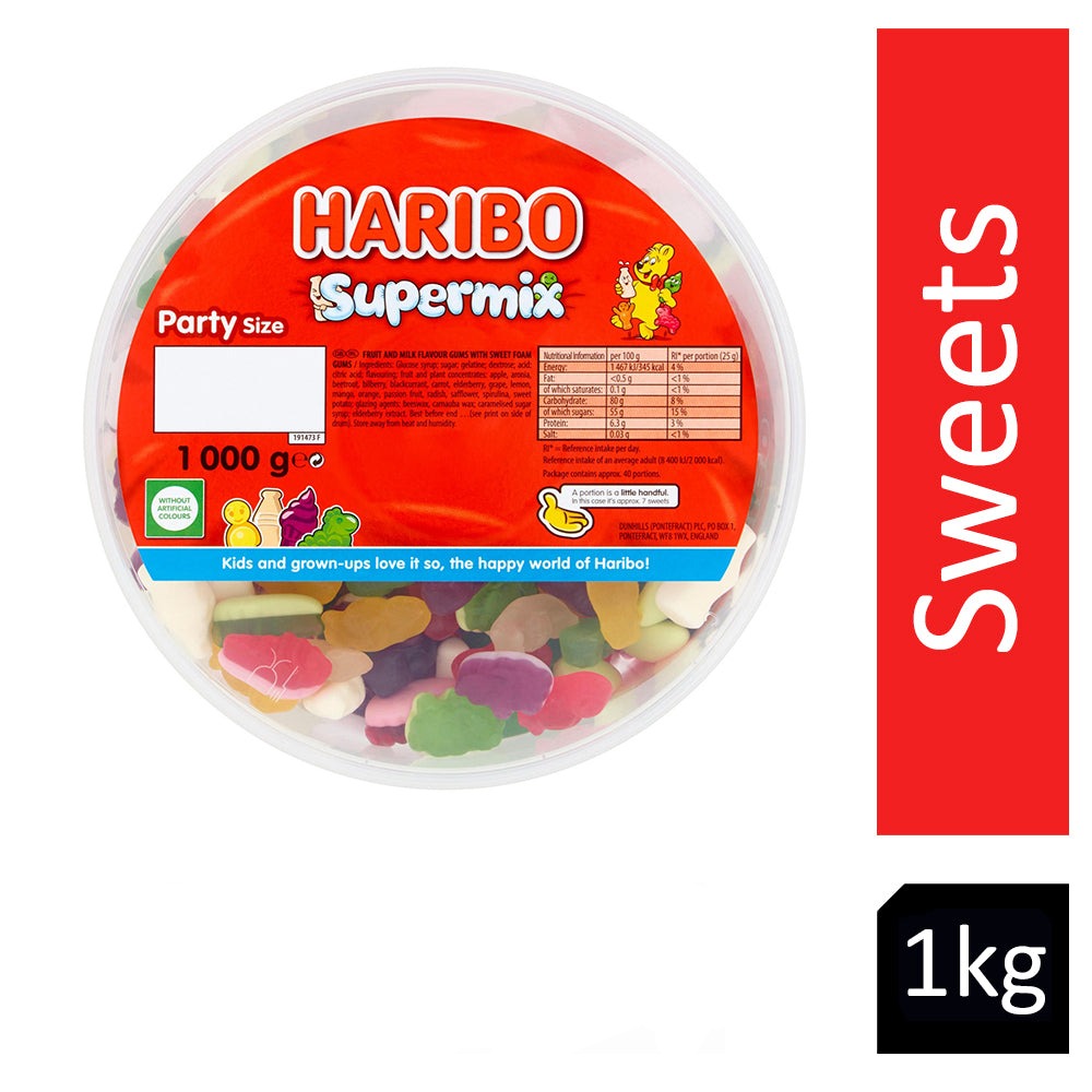Haribo Supermix 1kg Drum - NWT FM SOLUTIONS - YOUR CATERING WHOLESALER