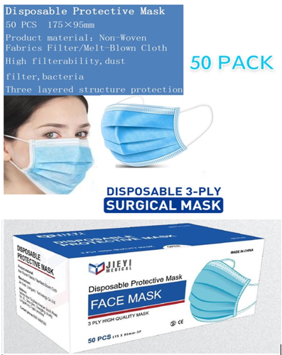 Disposable 3 Ply Surgical Face Mask Pack 50's - NWT FM SOLUTIONS - YOUR CATERING WHOLESALER