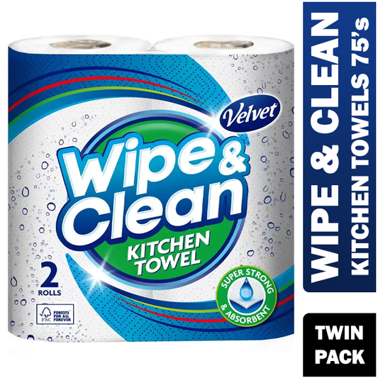Velvet Wipe and Clean Kitchen Roll Towel Twin Pack - NWT FM SOLUTIONS - YOUR CATERING WHOLESALER