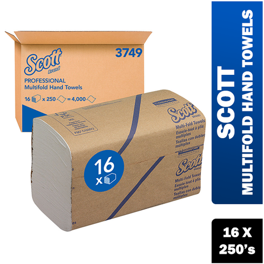 Scott Multifold Hand Towels 250 Sheet White (Pack of 16) 3749 - NWT FM SOLUTIONS - YOUR CATERING WHOLESALER