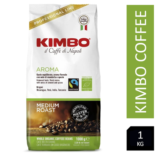 Kimbo Aroma 1kg Fairtrade & Organic Italian Coffee Beans - NWT FM SOLUTIONS - YOUR CATERING WHOLESALER