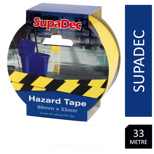 Supadec Yellow Black Hazard Tape {Extra Long 33m} - NWT FM SOLUTIONS - YOUR CATERING WHOLESALER