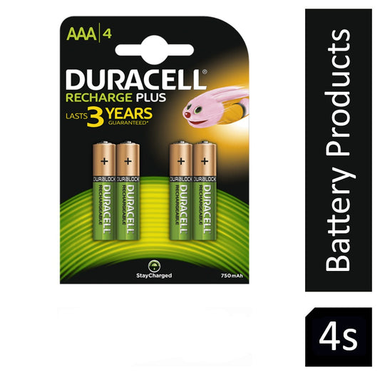 Duracell AAA 750MAH Recharge Plus Battery Pack 4's - NWT FM SOLUTIONS - YOUR CATERING WHOLESALER
