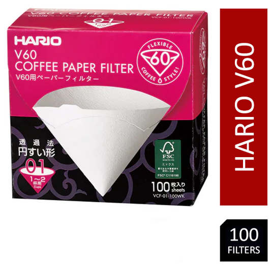 Hario V60 Coffee Filter Papers Size 01 - White - (100 Pack Boxed) - NWT FM SOLUTIONS - YOUR CATERING WHOLESALER