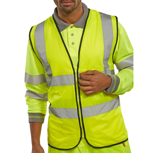 Beeswift XXL Yellow Zip Fasten Hi-Vis Waistcoat - NWT FM SOLUTIONS - YOUR CATERING WHOLESALER