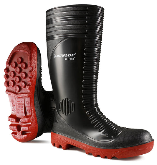 Dunlop Acifort Black Ribbed Size 12 Boots - NWT FM SOLUTIONS - YOUR CATERING WHOLESALER