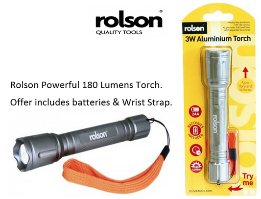 Rolson 2AA 180 Lumens Aluminium Torch - NWT FM SOLUTIONS - YOUR CATERING WHOLESALER