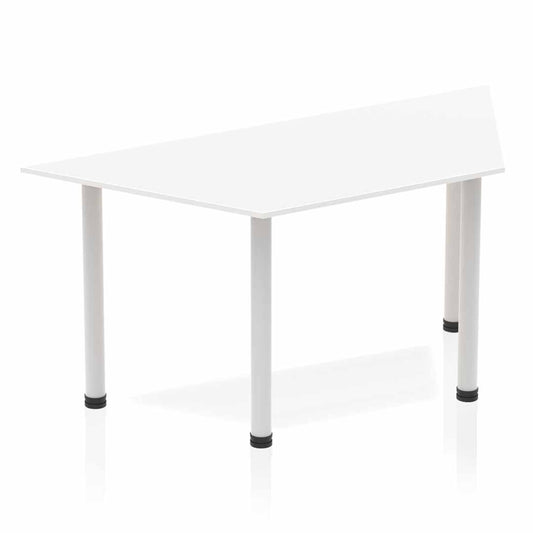 Dynamic Impulse 1600mm Trapezium Table White Top Silver Post Leg BF00176 - NWT FM SOLUTIONS - YOUR CATERING WHOLESALER