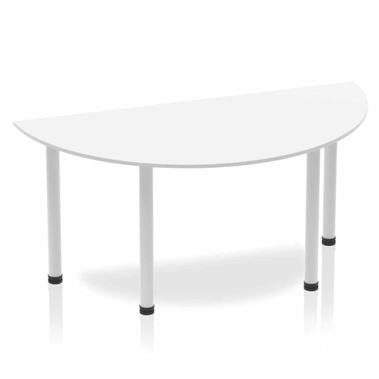 Dynamic Impulse 1600mm Semi Circle Table White Top Silver Post Leg BF00177 - NWT FM SOLUTIONS - YOUR CATERING WHOLESALER