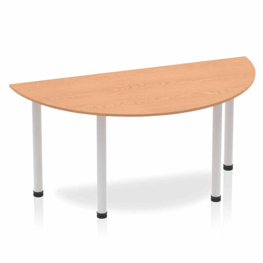 Dynamic Impulse 1600mm Semi Circle Table Oak Top Silver Post Leg BF00183 - NWT FM SOLUTIONS - YOUR CATERING WHOLESALER