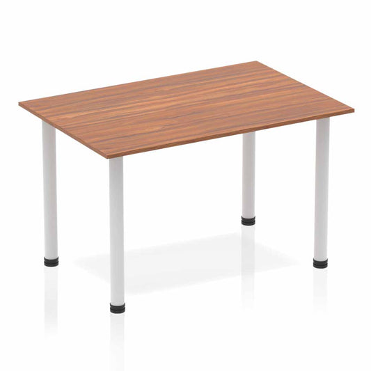 Dynamic Impulse 1200mm Straight Table Walnut Top Silver Post Leg BF00184 - NWT FM SOLUTIONS - YOUR CATERING WHOLESALER