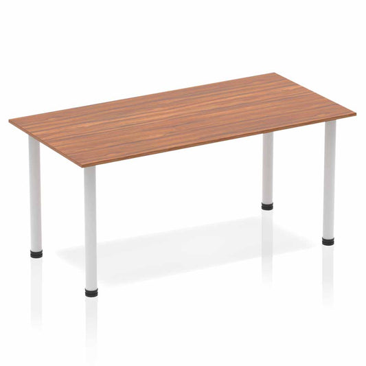 Dynamic Impulse 1600mm Straight Table Walnut Top Silver Post Leg BF00186 - NWT FM SOLUTIONS - YOUR CATERING WHOLESALER