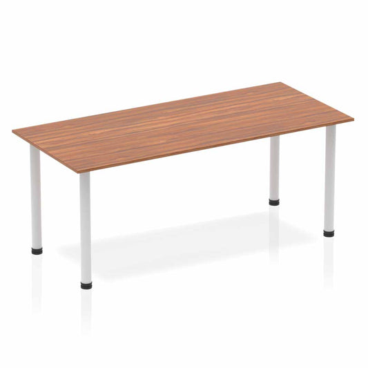 Dynamic Impulse 1800mm Straight Table Walnut Top Silver Post Leg BF00187 - NWT FM SOLUTIONS - YOUR CATERING WHOLESALER