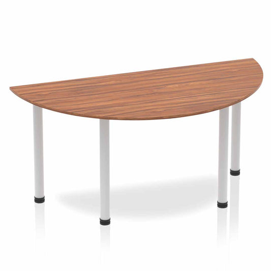 Dynamic Impulse 1600mm Semi Circle Table Walnut Top Silver Post Leg BF00189 - NWT FM SOLUTIONS - YOUR CATERING WHOLESALER