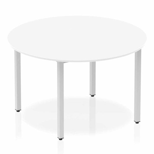 Impulse 1200mm Circle Table White Top Silver Box Frame Leg BF00197 - NWT FM SOLUTIONS - YOUR CATERING WHOLESALER