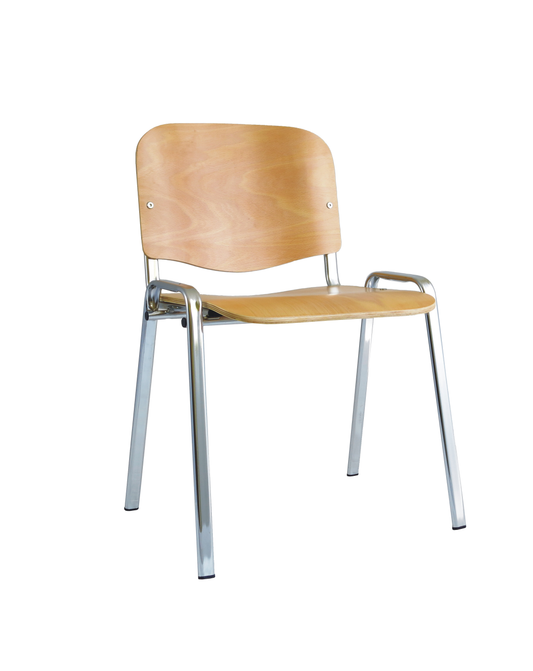 ISO Stacking Chair Beech Chrome Frame BR000066 - NWT FM SOLUTIONS - YOUR CATERING WHOLESALER
