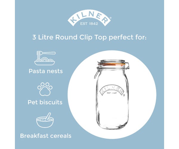 Kilner Branded LARGE SQUARE CLIP TOP Glass Preservation Storage Jar 3 Litre