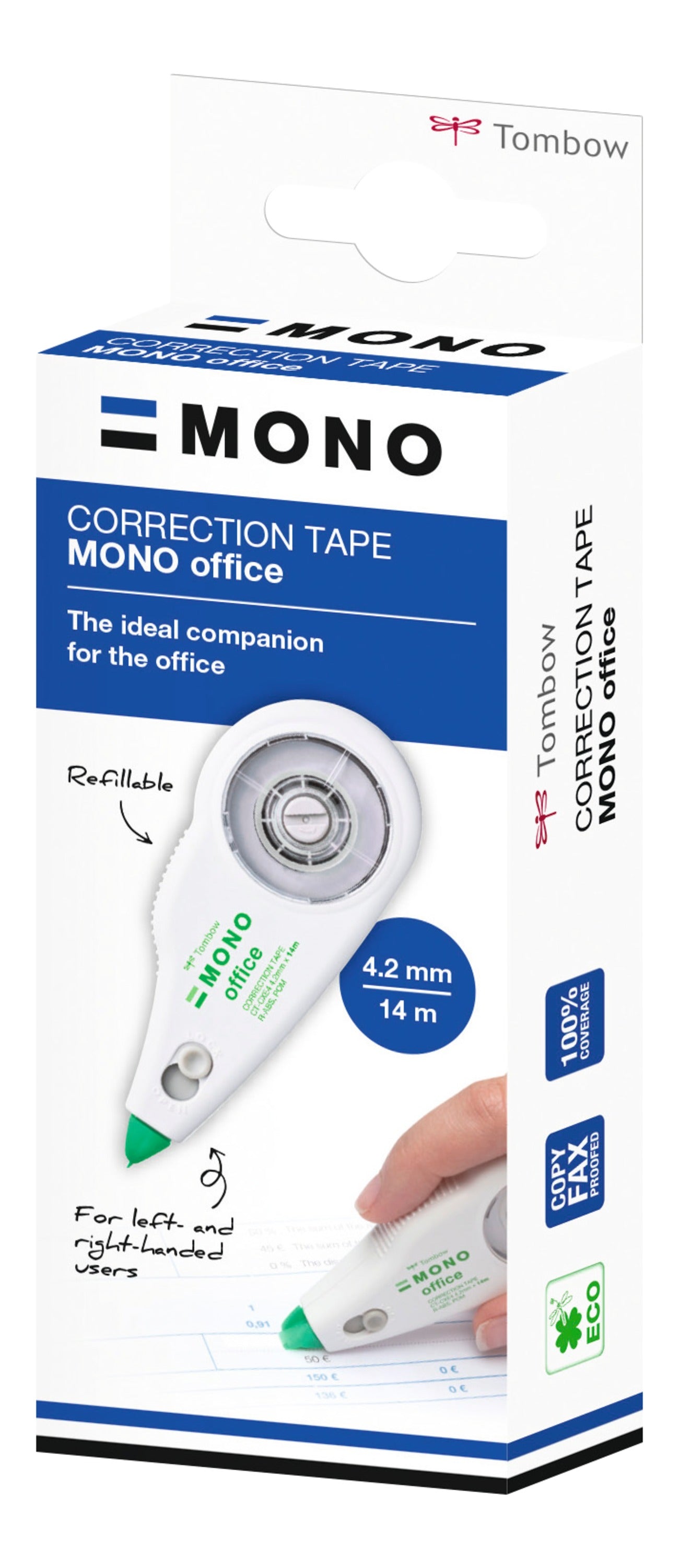 Tombow MONO Office CXE4 Refillable Correction Tape Roller 4.2mmx14m White - CT-CXE4