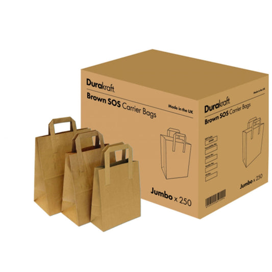 DuraKraft Jumbo Brown Paper Bag Pack 250's - NWT FM SOLUTIONS - YOUR CATERING WHOLESALER