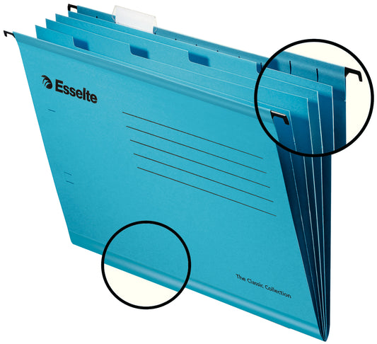 Esselte Pendaflex Foolscap Reinforced Suspension File Card V Base Blue (Pack 10) 93135 - NWT FM SOLUTIONS - YOUR CATERING WHOLESALER